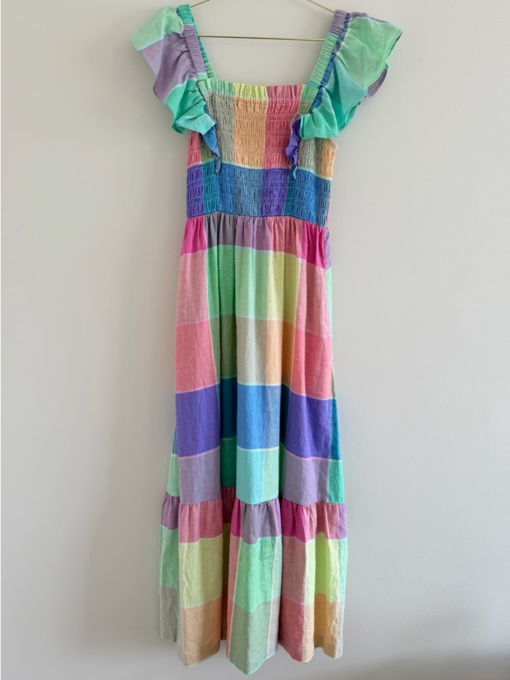 Gap Linen Blend Flutter Sleeve Smocked Midi Dress NWT